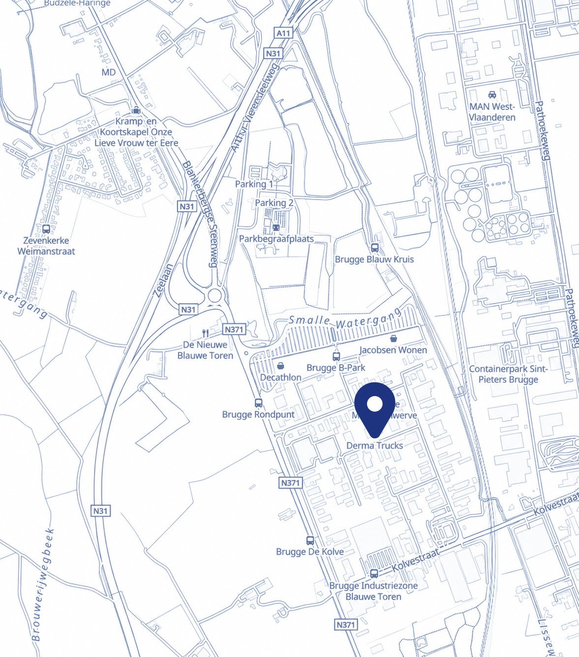 Locatiekaart Derma Trucks Plattegrond met de vestigingslocatie van Derma Trucks.